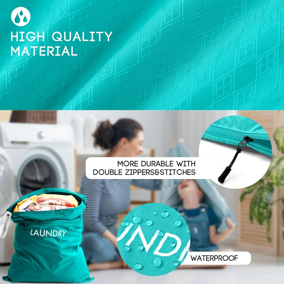 Travel Laundry Bag (Large + Medium) - Foldable Waterproof Washable Wet Dry Bag for Gym, Swimming, Yoga, and Workout Perfect for Dirty Clothes, Bathing Suits, Travel Accessories Black