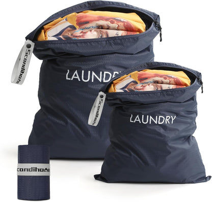 Travel Laundry Bag (Large + Medium) - Foldable Waterproof Washable Wet Dry Bag for Gym, Swimming, Yoga, and Workout Perfect for Dirty Clothes, Bathing Suits, Travel Accessories Black
