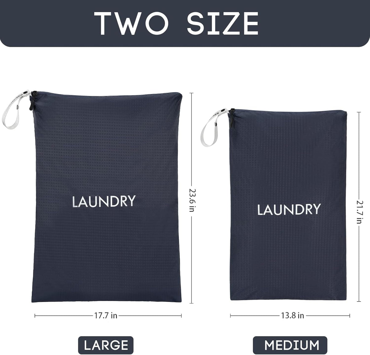 Travel Laundry Bag (Large + Medium) - Foldable Waterproof Washable Wet Dry Bag for Gym, Swimming, Yoga, and Workout Perfect for Dirty Clothes, Bathing Suits, Travel Accessories Black