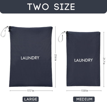 Travel Laundry Bag (Large + Medium) - Foldable Waterproof Washable Wet Dry Bag for Gym, Swimming, Yoga, and Workout Perfect for Dirty Clothes, Bathing Suits, Travel Accessories Black