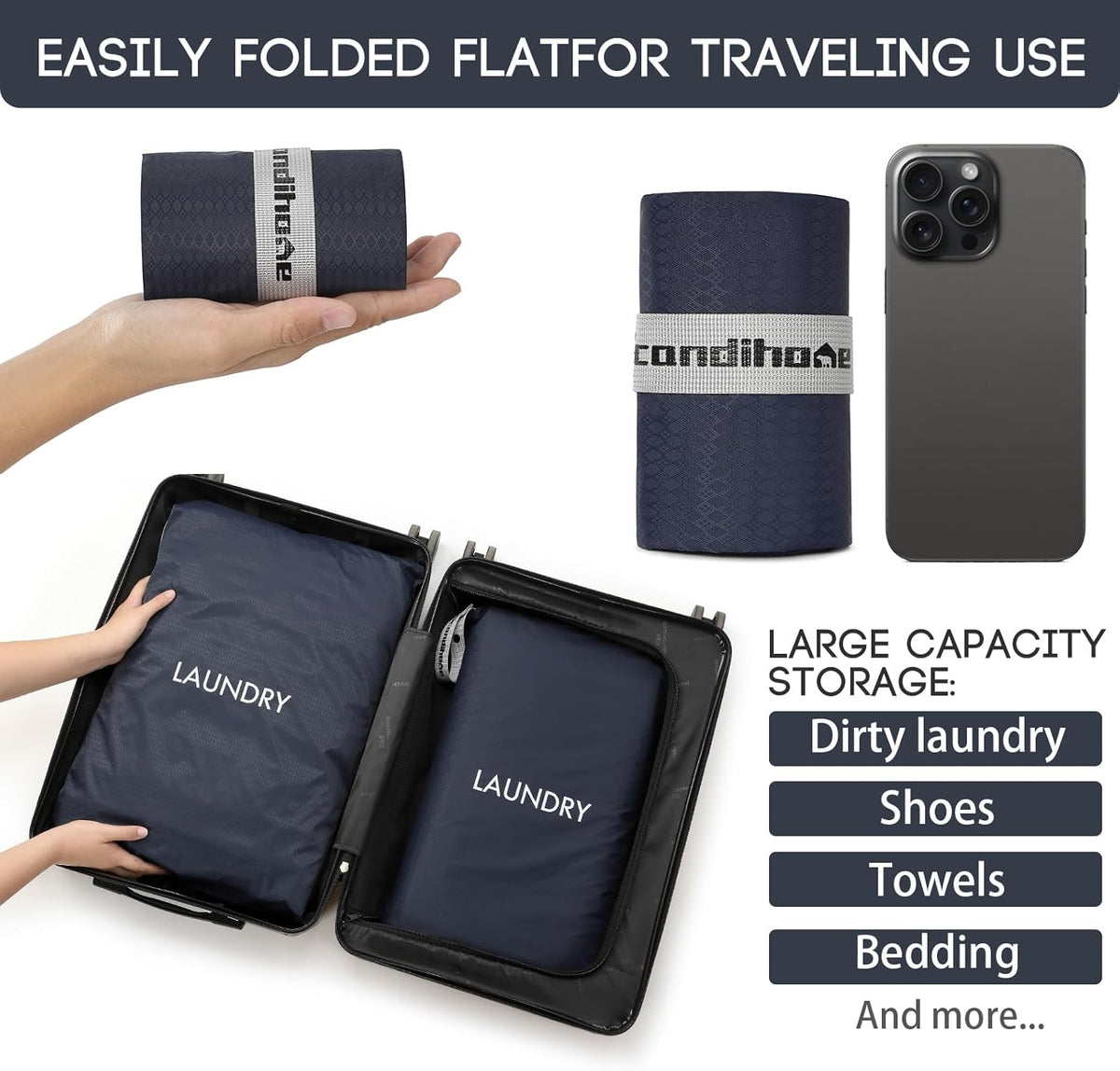 Travel Laundry Bag (Large + Medium) - Foldable Waterproof Washable Wet Dry Bag for Gym, Swimming, Yoga, and Workout Perfect for Dirty Clothes, Bathing Suits, Travel Accessories Black