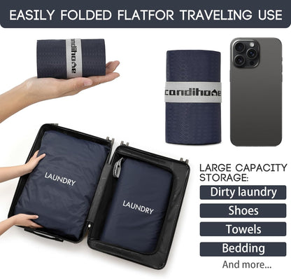 Travel Laundry Bag (Large + Medium) - Foldable Waterproof Washable Wet Dry Bag for Gym, Swimming, Yoga, and Workout Perfect for Dirty Clothes, Bathing Suits, Travel Accessories Black