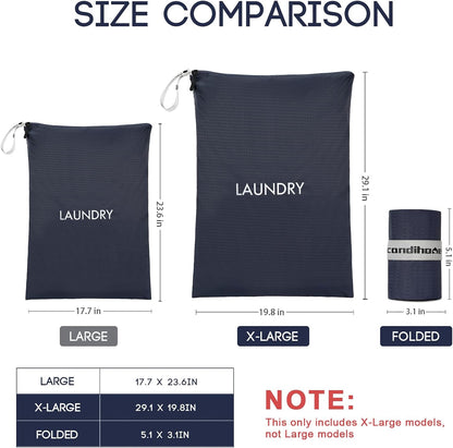 Travel Laundry Bag (Large + Medium) - Foldable Waterproof Washable Wet Dry Bag for Gym, Swimming, Yoga, and Workout Perfect for Dirty Clothes, Bathing Suits, Travel Accessories Black