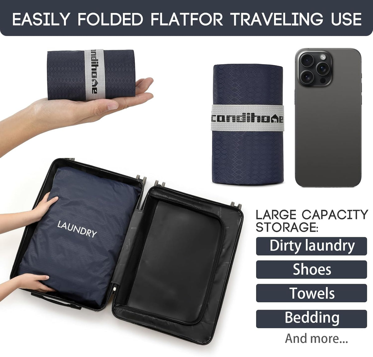 Travel Laundry Bag (Large + Medium) - Foldable Waterproof Washable Wet Dry Bag for Gym, Swimming, Yoga, and Workout Perfect for Dirty Clothes, Bathing Suits, Travel Accessories Black