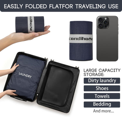 Travel Laundry Bag (Large + Medium) - Foldable Waterproof Washable Wet Dry Bag for Gym, Swimming, Yoga, and Workout Perfect for Dirty Clothes, Bathing Suits, Travel Accessories Black