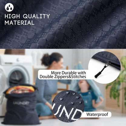 Travel Laundry Bag (Large + Medium) - Foldable Waterproof Washable Wet Dry Bag for Gym, Swimming, Yoga, and Workout Perfect for Dirty Clothes, Bathing Suits, Travel Accessories Black