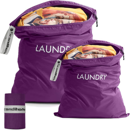 Travel Laundry Bag (Large + Medium) - Foldable Waterproof Washable Wet Dry Bag for Gym, Swimming, Yoga, and Workout Perfect for Dirty Clothes, Bathing Suits, Travel Accessories Black