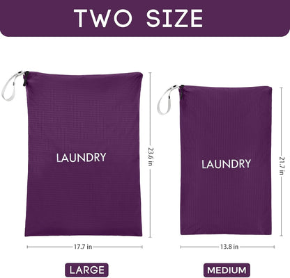 Travel Laundry Bag (Large + Medium) - Foldable Waterproof Washable Wet Dry Bag for Gym, Swimming, Yoga, and Workout Perfect for Dirty Clothes, Bathing Suits, Travel Accessories Black