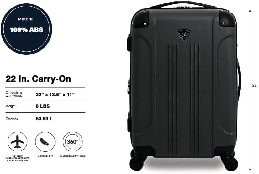 Chicago Hardside Expandable Spinner Luggage, Teal, 22" Carry-On