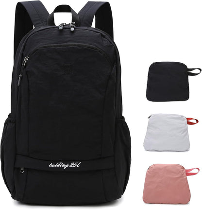 Waterproof Foldable Backpack, 25L Lightweight Hiking Daypack, Pink | with Wet Pocket & Chest Strap, Collapsible, Packable, Anti Theft, for Women, for Outdoor Travel Sports Gym Theme Park