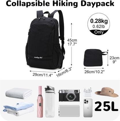 Waterproof Foldable Backpack, 25L Lightweight Hiking Daypack, Pink | with Wet Pocket & Chest Strap, Collapsible, Packable, Anti Theft, for Women, for Outdoor Travel Sports Gym Theme Park