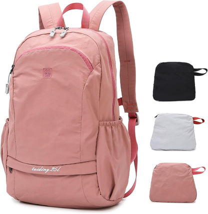 Waterproof Foldable Backpack, 25L Lightweight Hiking Daypack, Pink | with Wet Pocket & Chest Strap, Collapsible, Packable, Anti Theft, for Women, for Outdoor Travel Sports Gym Theme Park