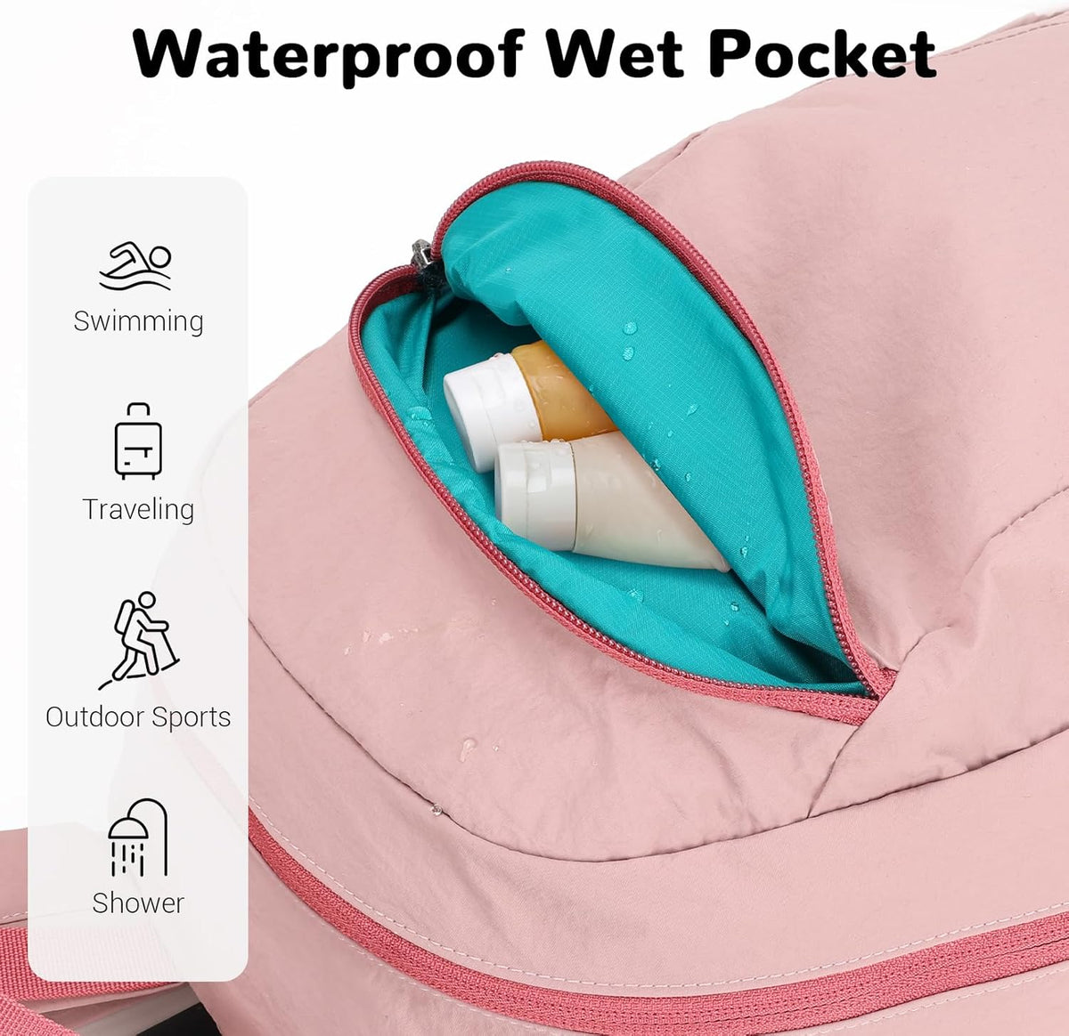 Waterproof Foldable Backpack, 25L Lightweight Hiking Daypack, Pink | with Wet Pocket & Chest Strap, Collapsible, Packable, Anti Theft, for Women, for Outdoor Travel Sports Gym Theme Park
