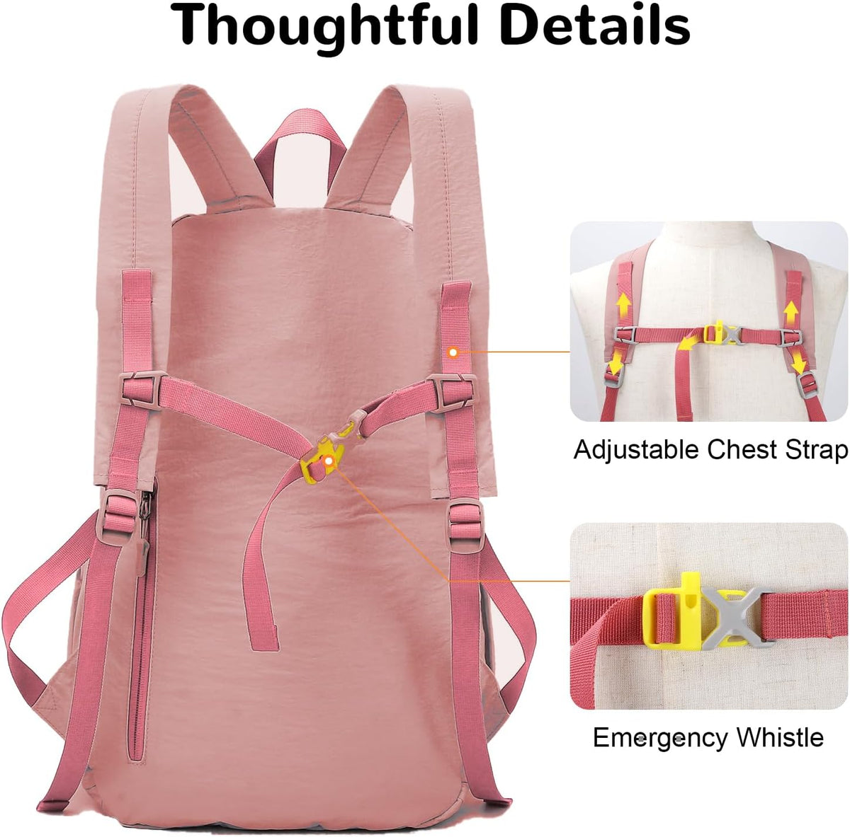 Waterproof Foldable Backpack, 25L Lightweight Hiking Daypack, Pink | with Wet Pocket & Chest Strap, Collapsible, Packable, Anti Theft, for Women, for Outdoor Travel Sports Gym Theme Park