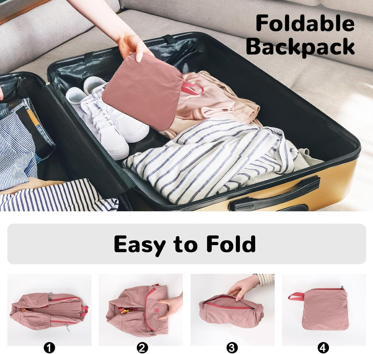 Waterproof Foldable Backpack, 25L Lightweight Hiking Daypack, Pink | with Wet Pocket & Chest Strap, Collapsible, Packable, Anti Theft, for Women, for Outdoor Travel Sports Gym Theme Park