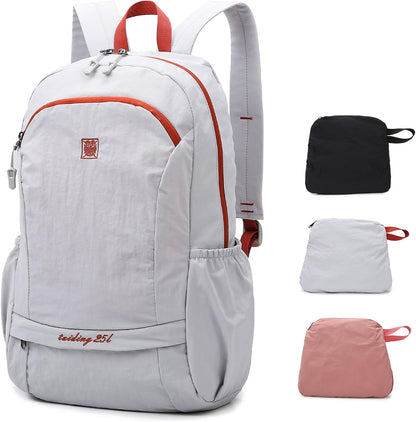 Waterproof Foldable Backpack, 25L Lightweight Hiking Daypack, Pink | with Wet Pocket & Chest Strap, Collapsible, Packable, Anti Theft, for Women, for Outdoor Travel Sports Gym Theme Park