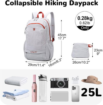 Waterproof Foldable Backpack, 25L Lightweight Hiking Daypack, Pink | with Wet Pocket & Chest Strap, Collapsible, Packable, Anti Theft, for Women, for Outdoor Travel Sports Gym Theme Park