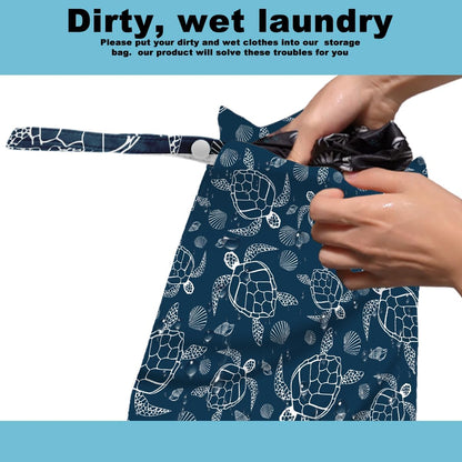 2Pcs Turtle Wet Bag 12x10 Inch, Starfish Waterproof Reusable Wet Dry Bags, Sea Weed Washable Travel Laundry Bags for Swimsuit Beach Diapers Dirty Yoga Gym Clothes, Sea Turtle Gifts for Women Friend