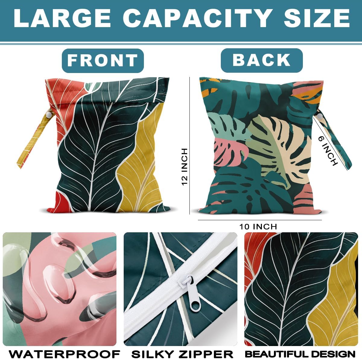 2Pcs Turtle Wet Bag 12x10 Inch, Starfish Waterproof Reusable Wet Dry Bags, Sea Weed Washable Travel Laundry Bags for Swimsuit Beach Diapers Dirty Yoga Gym Clothes, Sea Turtle Gifts for Women Friend