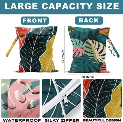 2Pcs Turtle Wet Bag 12x10 Inch, Starfish Waterproof Reusable Wet Dry Bags, Sea Weed Washable Travel Laundry Bags for Swimsuit Beach Diapers Dirty Yoga Gym Clothes, Sea Turtle Gifts for Women Friend