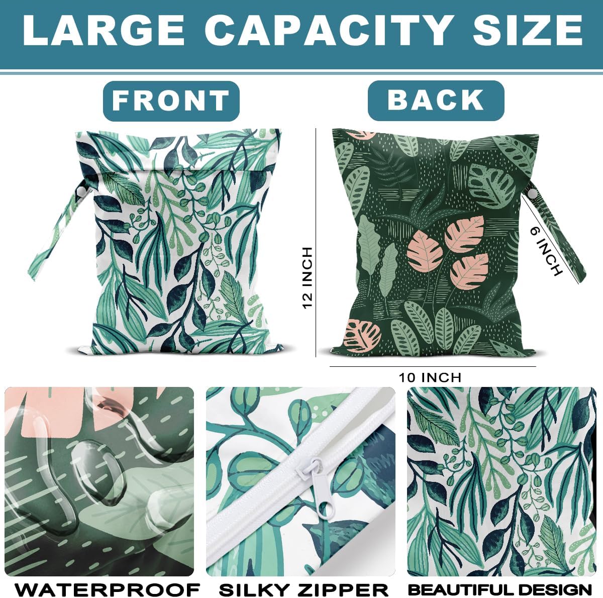 2Pcs Turtle Wet Bag 12x10 Inch, Starfish Waterproof Reusable Wet Dry Bags, Sea Weed Washable Travel Laundry Bags for Swimsuit Beach Diapers Dirty Yoga Gym Clothes, Sea Turtle Gifts for Women Friend