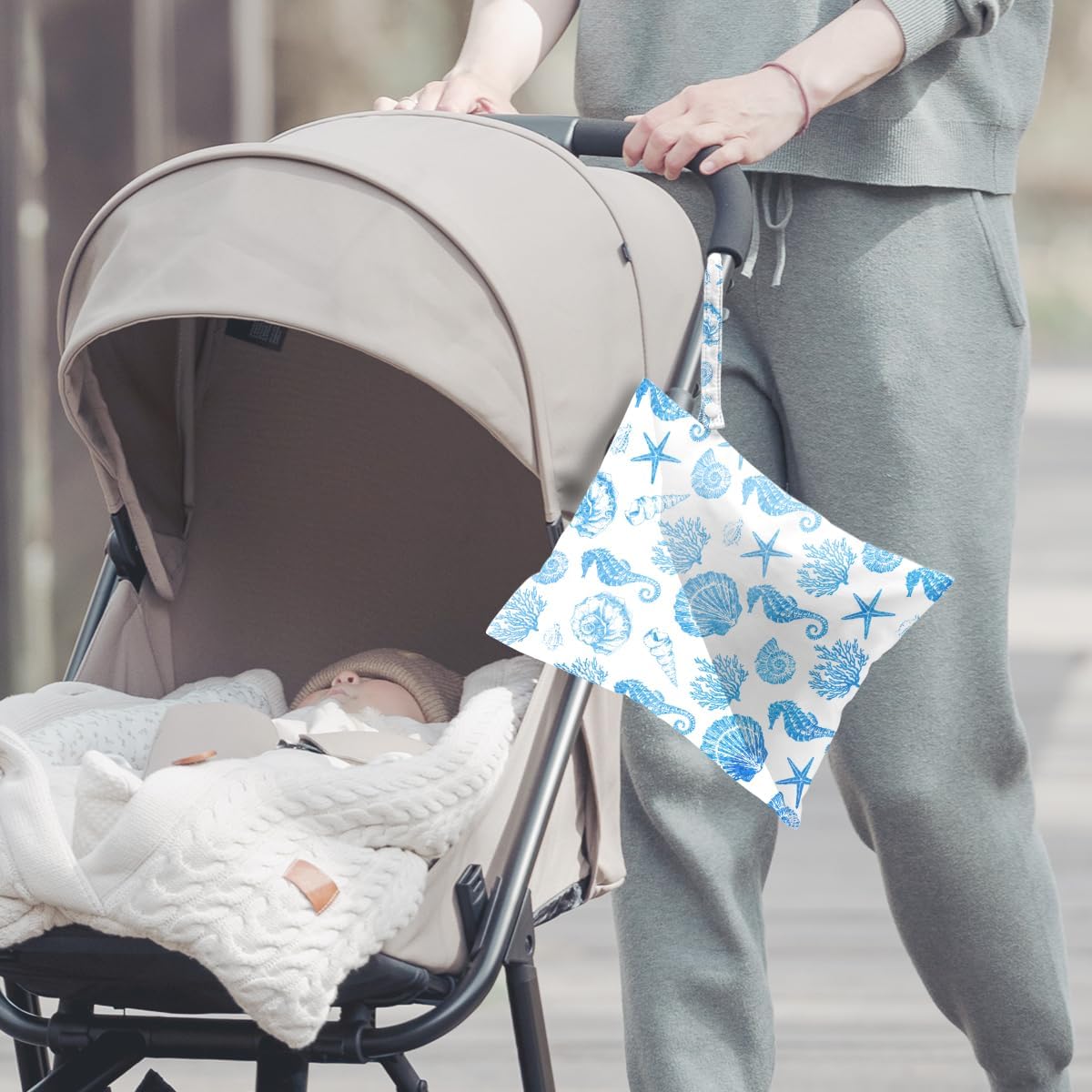 2Pcs Turtle Wet Bag 12x10 Inch, Starfish Waterproof Reusable Wet Dry Bags, Sea Weed Washable Travel Laundry Bags for Swimsuit Beach Diapers Dirty Yoga Gym Clothes, Sea Turtle Gifts for Women Friend