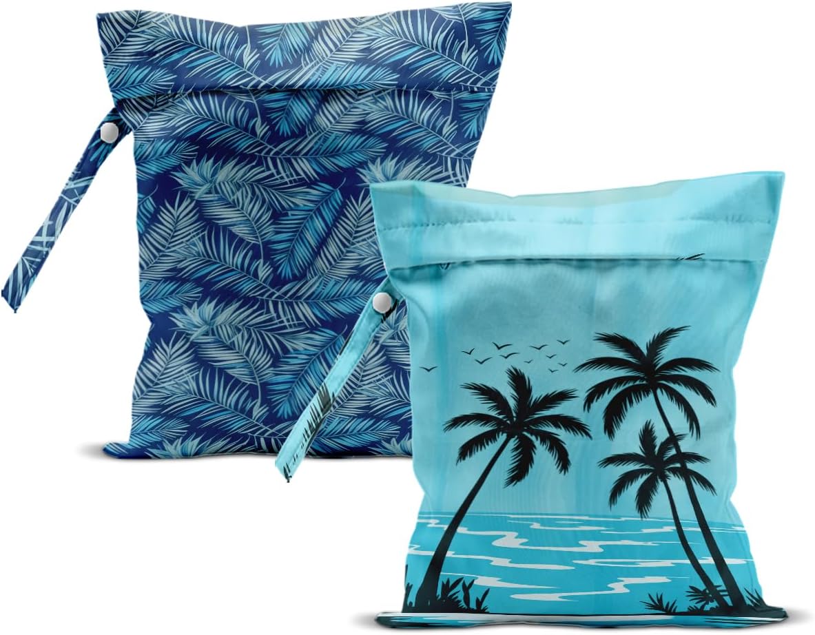 2Pcs Turtle Wet Bag 12x10 Inch, Starfish Waterproof Reusable Wet Dry Bags, Sea Weed Washable Travel Laundry Bags for Swimsuit Beach Diapers Dirty Yoga Gym Clothes, Sea Turtle Gifts for Women Friend