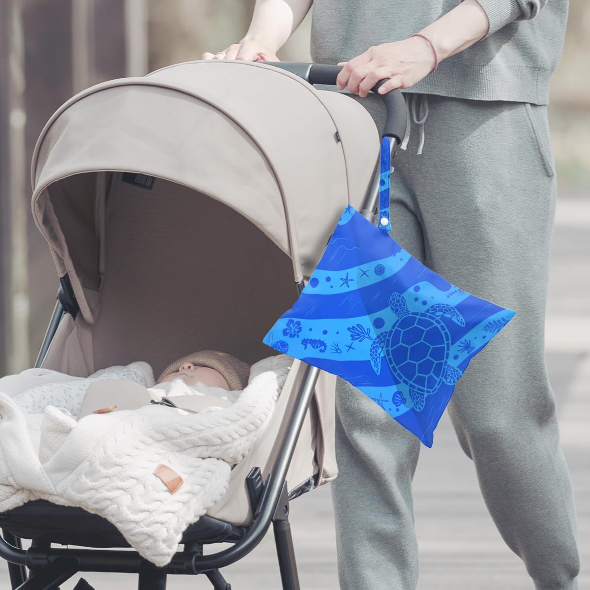 2Pcs Turtle Wet Bag 12x10 Inch, Starfish Waterproof Reusable Wet Dry Bags, Sea Weed Washable Travel Laundry Bags for Swimsuit Beach Diapers Dirty Yoga Gym Clothes, Sea Turtle Gifts for Women Friend