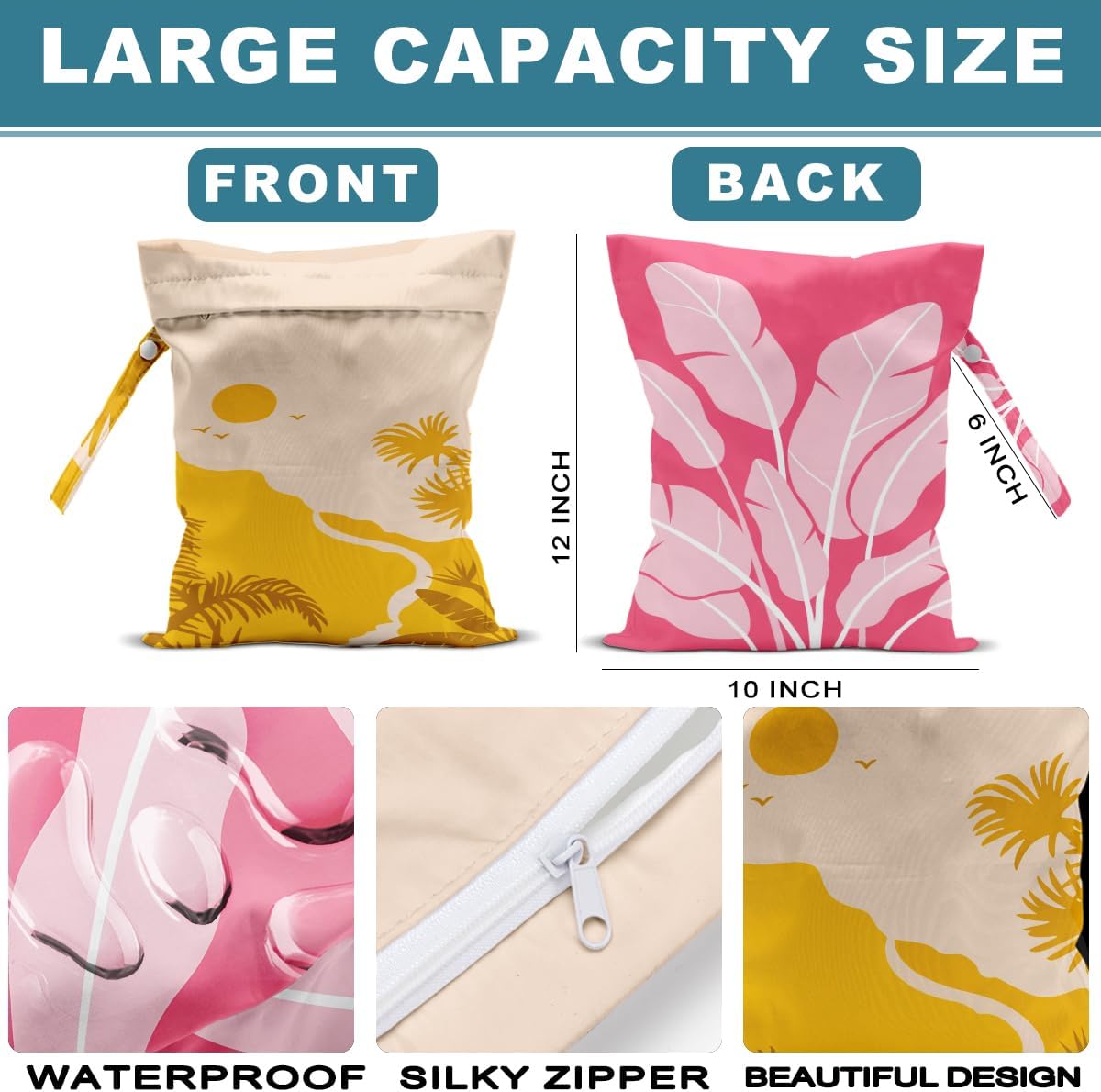 2Pcs Turtle Wet Bag 12x10 Inch, Starfish Waterproof Reusable Wet Dry Bags, Sea Weed Washable Travel Laundry Bags for Swimsuit Beach Diapers Dirty Yoga Gym Clothes, Sea Turtle Gifts for Women Friend