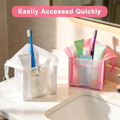 2 Pcs Standing Toiletry Bag, White and Pink, EVA Mesh Portable Lightweight Travel Toiletry Bag with Waterproof Design, Foldable Hanging Travel Toiletry Bag for Cosmetics and Toiletries