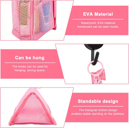 2 Pcs Standing Toiletry Bag, White and Pink, EVA Mesh Portable Lightweight Travel Toiletry Bag with Waterproof Design, Foldable Hanging Travel Toiletry Bag for Cosmetics and Toiletries