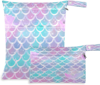 Funny Fishes Wet Dry Bag for Cloth Diaper, Swimsuit & Travel - Water Resistant Wet Bags - Perfect for Wet Clothes, Toiletries, Beach，2 Pack