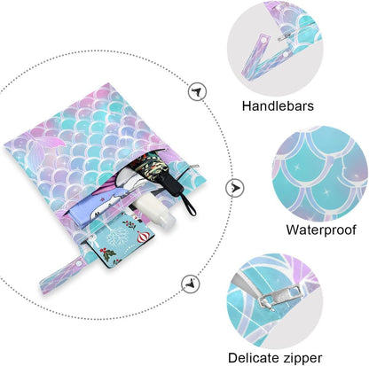 Funny Fishes Wet Dry Bag for Cloth Diaper, Swimsuit & Travel - Water Resistant Wet Bags - Perfect for Wet Clothes, Toiletries, Beach，2 Pack