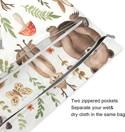 Funny Fishes Wet Dry Bag for Cloth Diaper, Swimsuit & Travel - Water Resistant Wet Bags - Perfect for Wet Clothes, Toiletries, Beach，2 Pack
