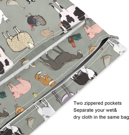 Funny Fishes Wet Dry Bag for Cloth Diaper, Swimsuit & Travel - Water Resistant Wet Bags - Perfect for Wet Clothes, Toiletries, Beach，2 Pack