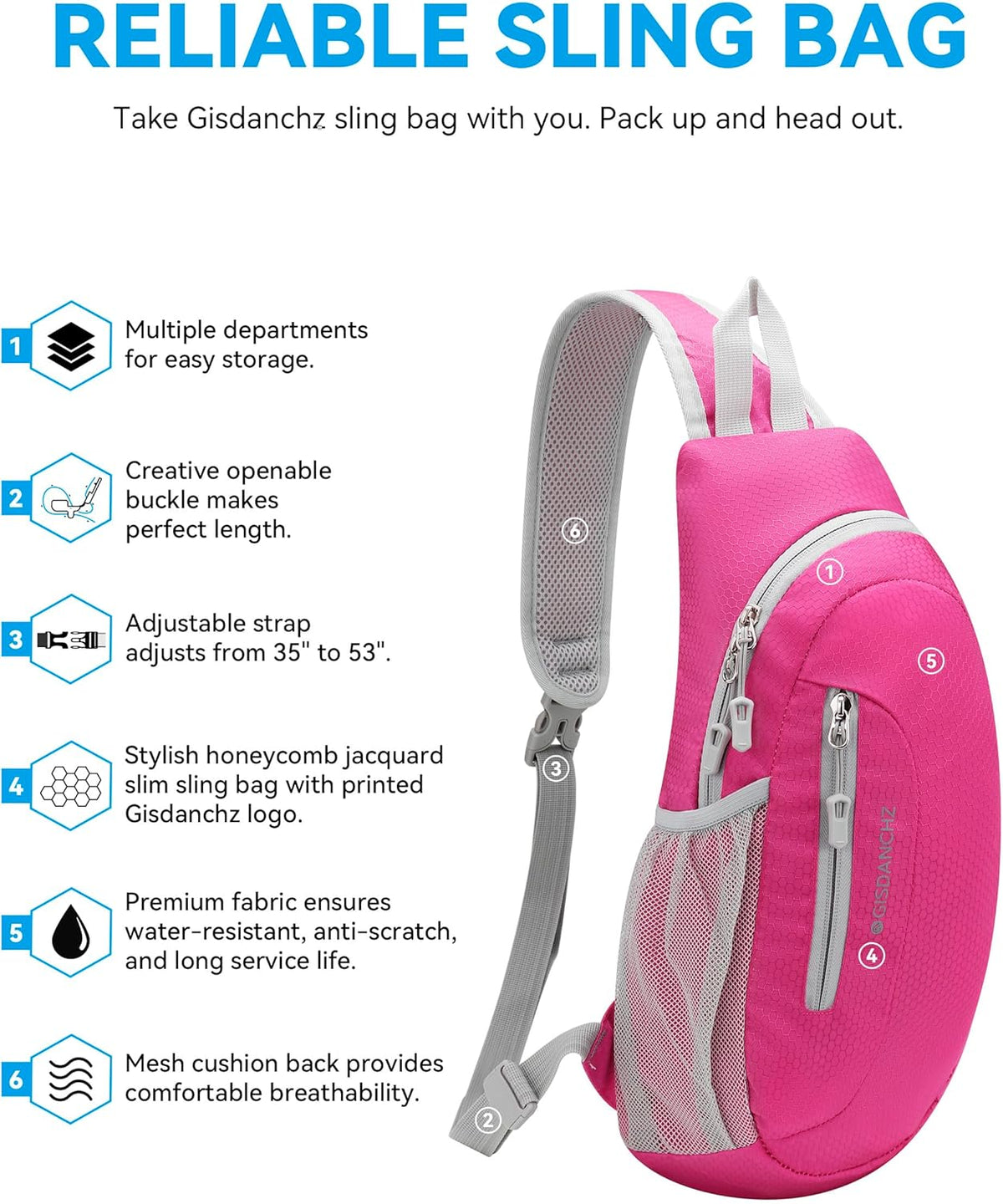 Unisex Honeycomb Jacquard Small Sling Bag Slim Sling Backpack Crossbody Chest Bag for Hiking Travel