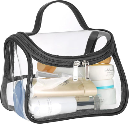Heavy Duty Clear Cosmetic Bag Waterproof Transparent Travel Makeup Toiletry Organizer Bag (Pink)