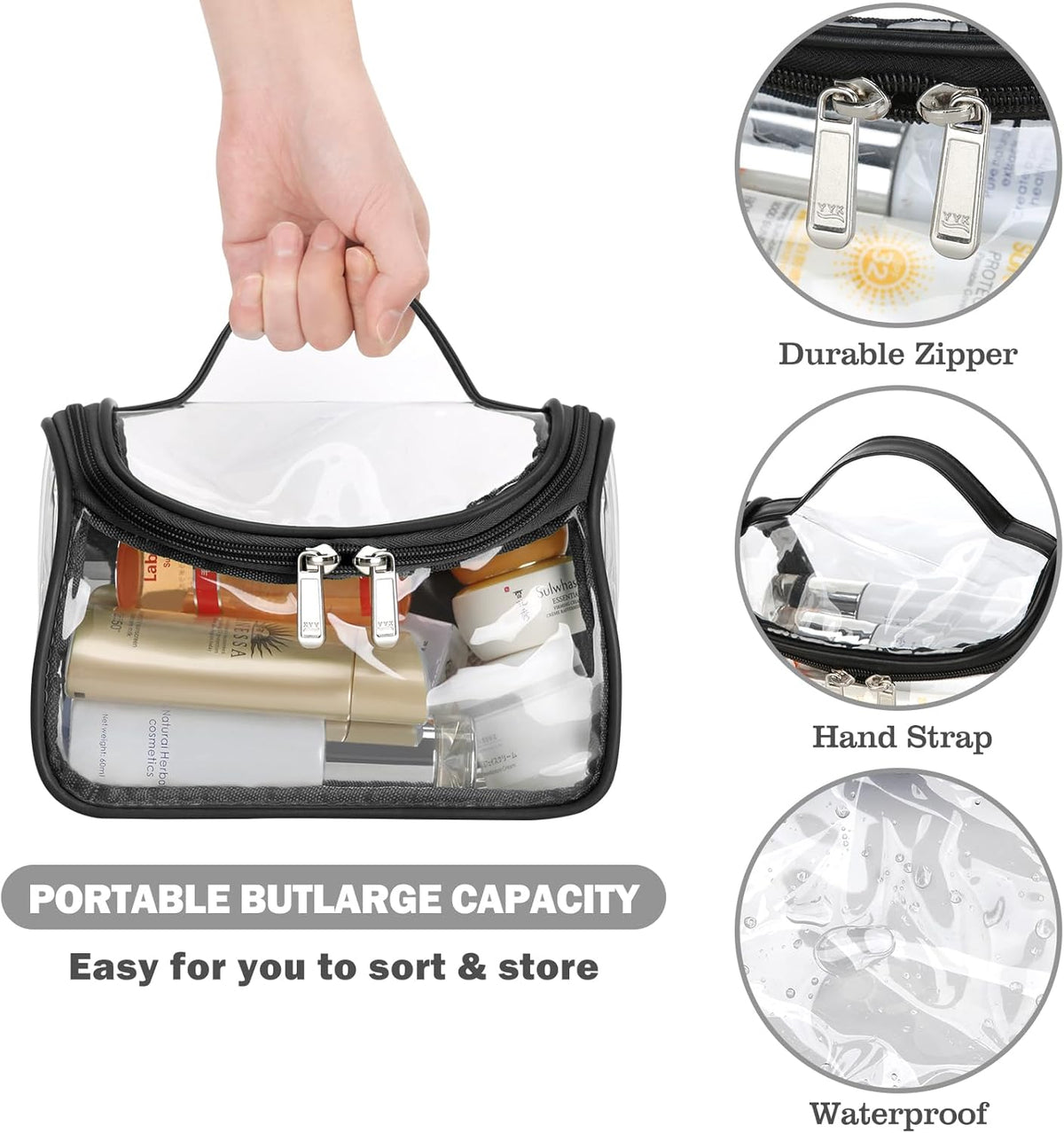 Heavy Duty Clear Cosmetic Bag Waterproof Transparent Travel Makeup Toiletry Organizer Bag (Pink)