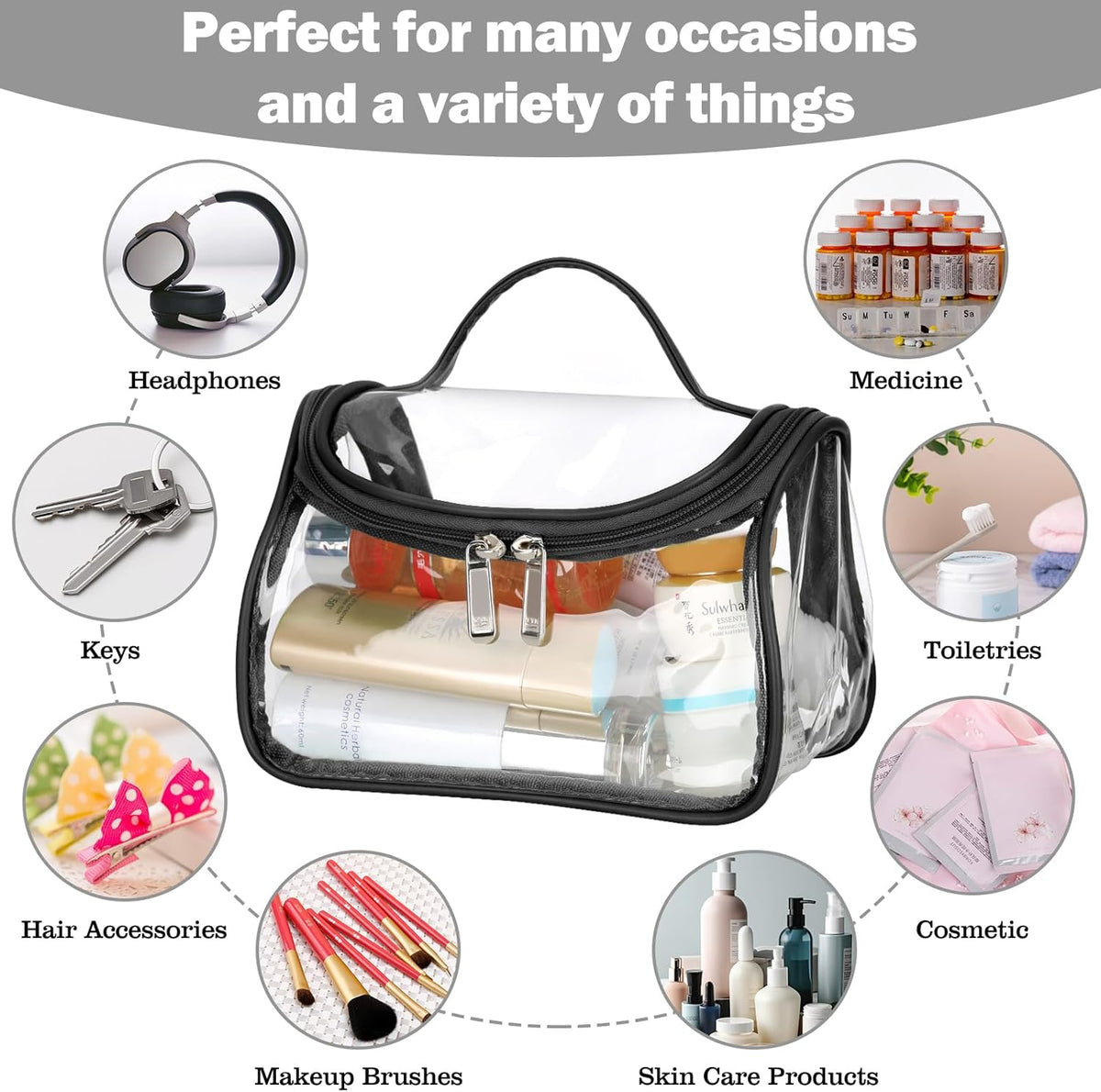 Heavy Duty Clear Cosmetic Bag Waterproof Transparent Travel Makeup Toiletry Organizer Bag (Pink)