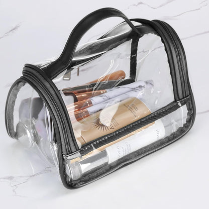 Heavy Duty Clear Cosmetic Bag Waterproof Transparent Travel Makeup Toiletry Organizer Bag (Pink)
