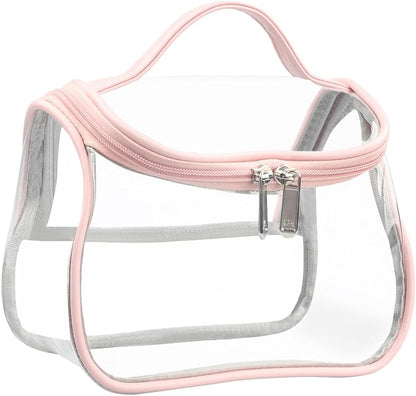 Heavy Duty Clear Cosmetic Bag Waterproof Transparent Travel Makeup Toiletry Organizer Bag (Pink)