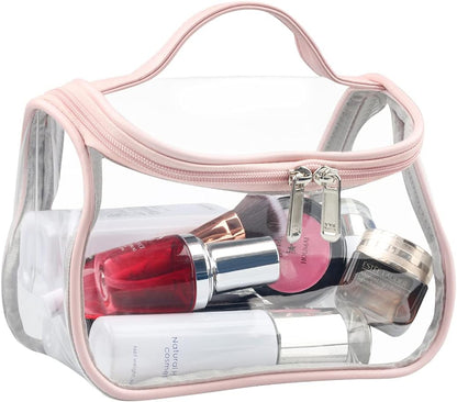 Heavy Duty Clear Cosmetic Bag Waterproof Transparent Travel Makeup Toiletry Organizer Bag (Pink)