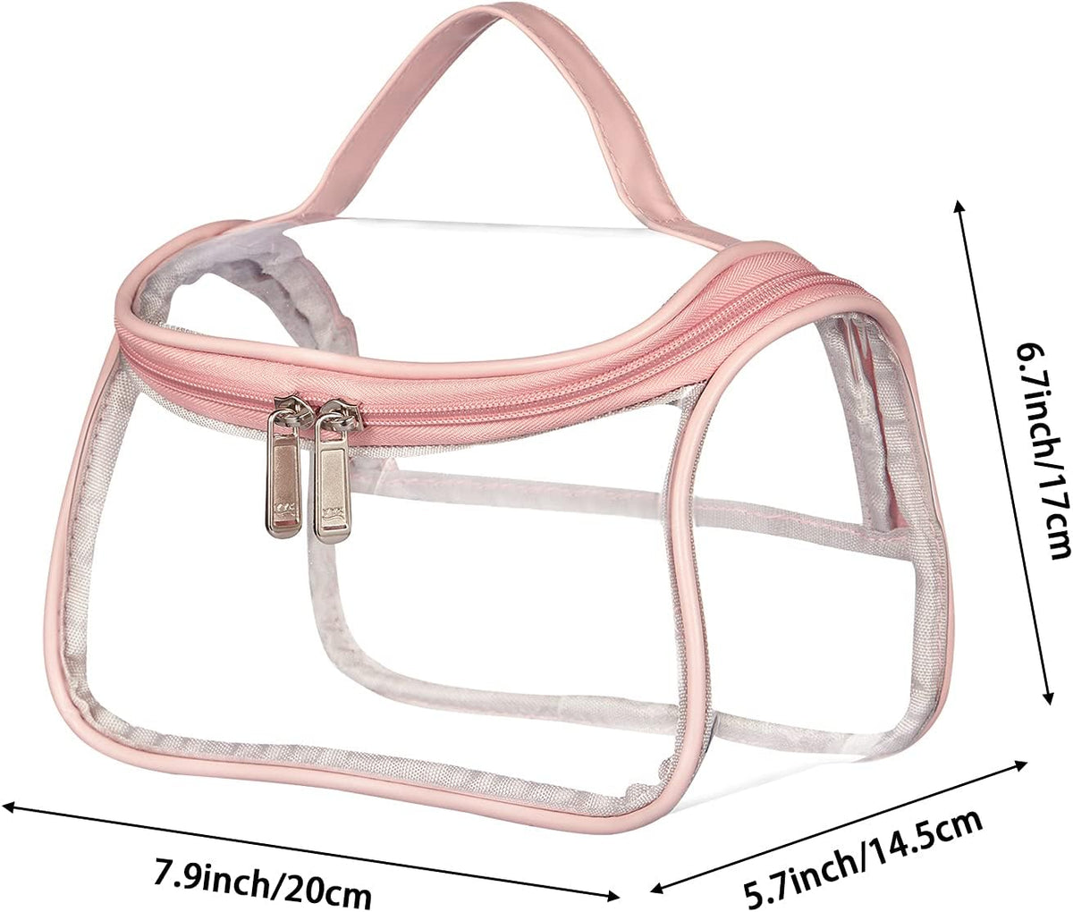 Heavy Duty Clear Cosmetic Bag Waterproof Transparent Travel Makeup Toiletry Organizer Bag (Pink)