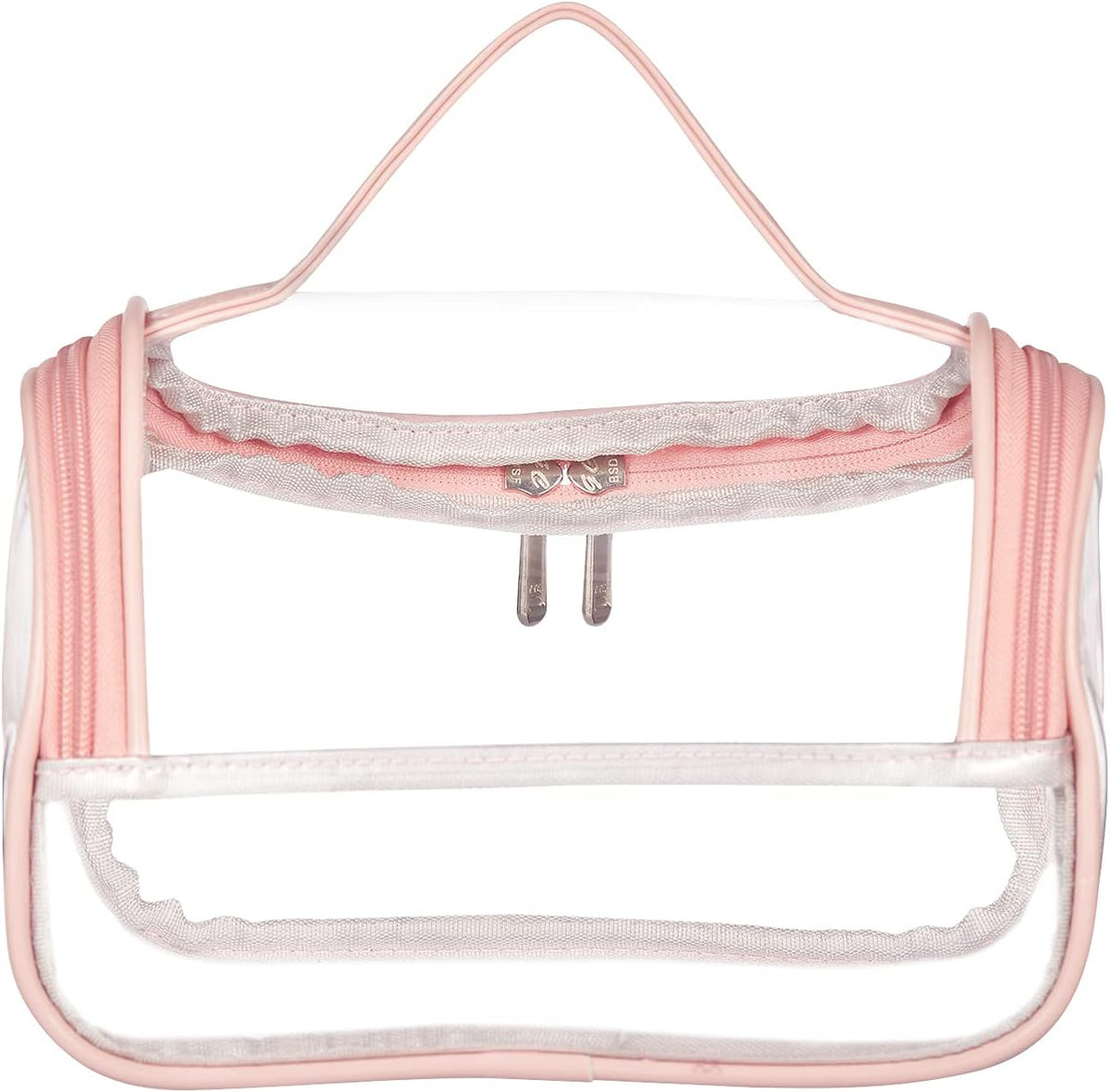 Heavy Duty Clear Cosmetic Bag Waterproof Transparent Travel Makeup Toiletry Organizer Bag (Pink)