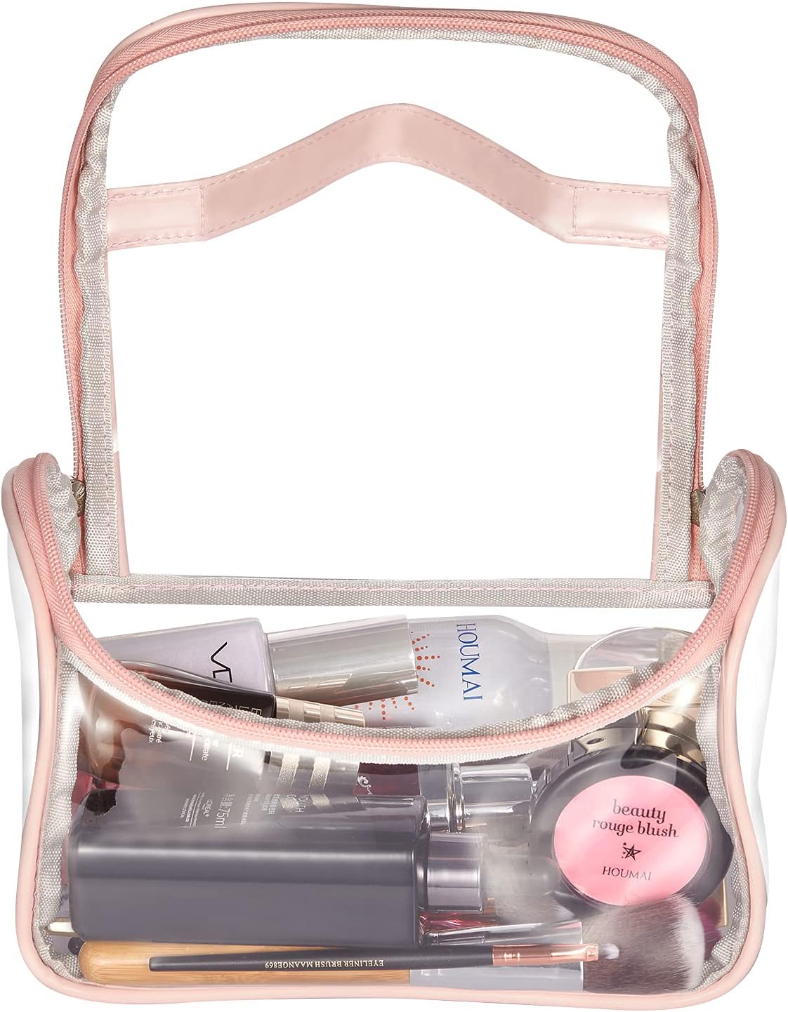 Heavy Duty Clear Cosmetic Bag Waterproof Transparent Travel Makeup Toiletry Organizer Bag (Pink)