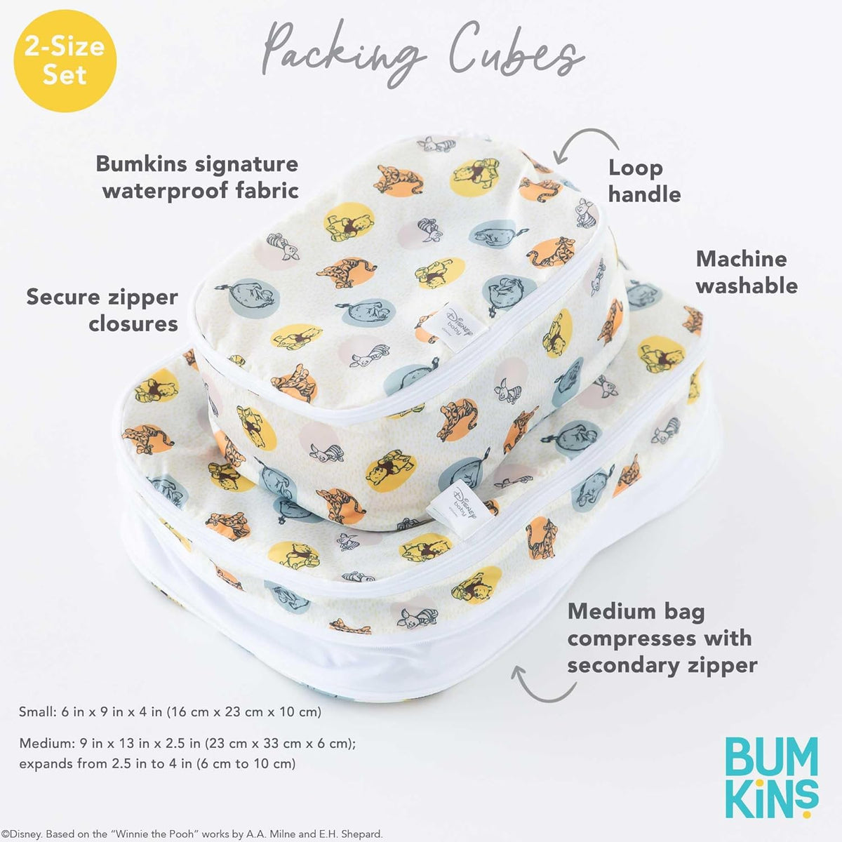 Disney Packing Cubes for Travel Bag, Organize Luggage with Compression Bags, Essential Traveling Accessories, Pack Carry On Suitcase for Clothes or Toiletries, Set of 2 Sizes, Winnie the Pooh