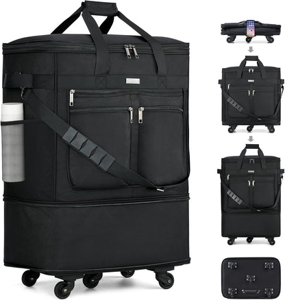 Expandable Luggage Bags for Travel Foldable Suitcase with Wheels Collapsible Rolling Travel Duffle Bag Lightweight Large Suitcases without Telescoping Handle, Blue