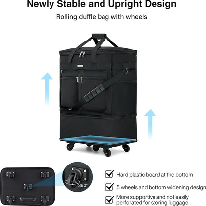Expandable Luggage Bags for Travel Foldable Suitcase with Wheels Collapsible Rolling Travel Duffle Bag Lightweight Large Suitcases without Telescoping Handle, Blue