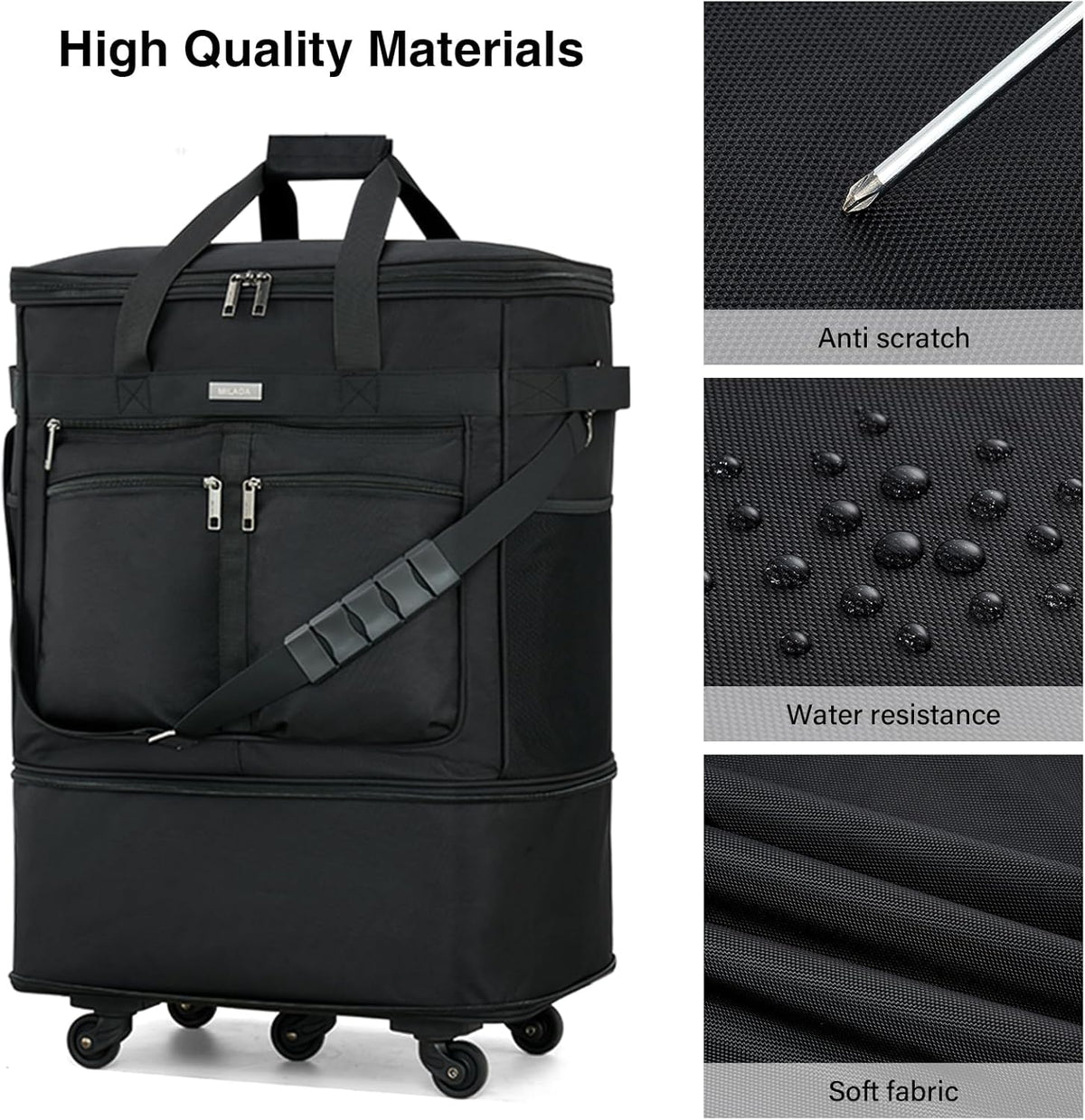Expandable Luggage Bags for Travel Foldable Suitcase with Wheels Collapsible Rolling Travel Duffle Bag Lightweight Large Suitcases without Telescoping Handle, Blue