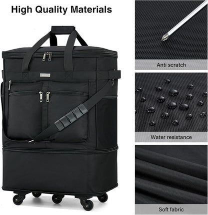 Expandable Luggage Bags for Travel Foldable Suitcase with Wheels Collapsible Rolling Travel Duffle Bag Lightweight Large Suitcases without Telescoping Handle, Blue